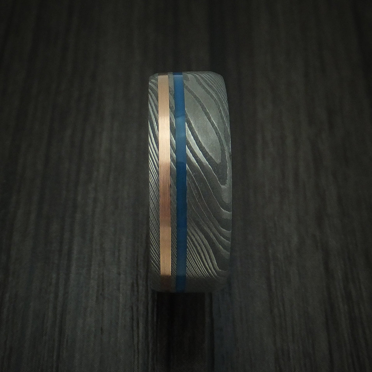 Evernorth X - Damascus Steel with 14K Gold and Cerakote Men's Wedding Ring - view 3 - Nura Lab