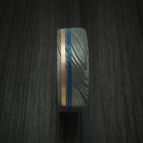 Evernorth X - Damascus Steel with 14K Gold and Cerakote Men's Wedding Ring - view 3 - Nura Lab