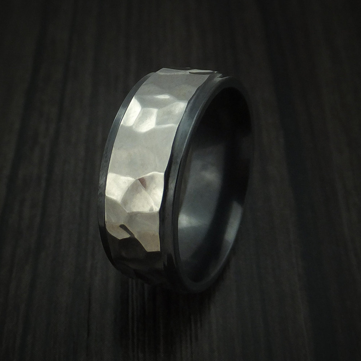 Knight XVIII - Black Zirconium Rock Hammer Finish Men's Wedding Ring Band - view 4 - Nura Lab
