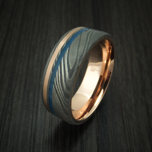 Evernorth X - Damascus Steel with 14K Gold and Cerakote Men's Wedding Ring - view 4 - Nura Lab