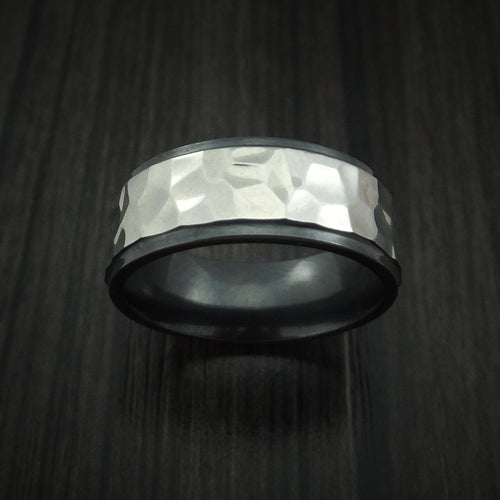 Knight XVIII - Black Zirconium Rock Hammer Finish Men's Wedding Ring Band - view 2 - Nura Lab