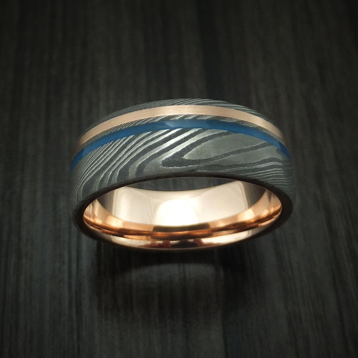 Evernorth X - Damascus Steel with 14K Gold and Cerakote Men's Wedding Ring - view 2 - Nura Lab