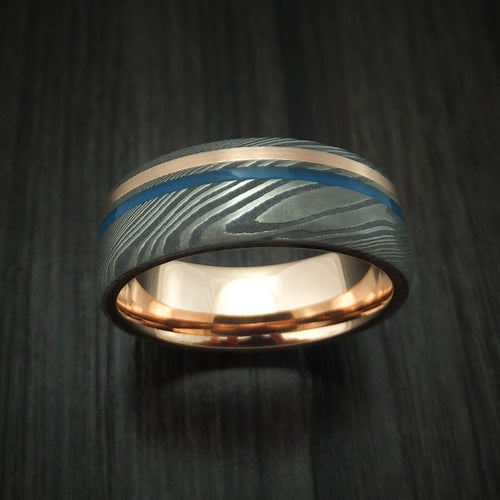 Evernorth X - Damascus Steel with 14K Gold and Cerakote Men's Wedding Ring - view 2 - Nura Lab
