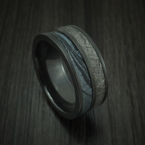 Everest XVII - Black Zirconium SpectraMokume And Gibeon Meteorite Men's Wedding Ring Band - Nura Lab