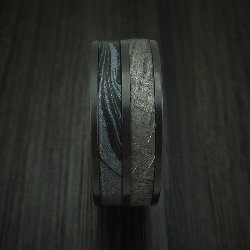 Everest XVII - Black Zirconium SpectraMokume And Gibeon Meteorite Men's Wedding Ring Band - view 3 - Nura Lab