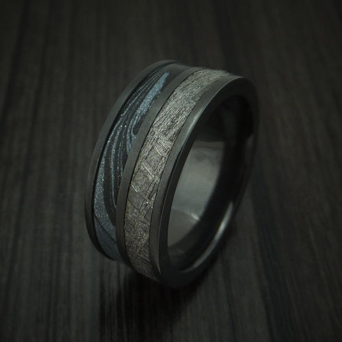 Everest XVII - Black Zirconium SpectraMokume And Gibeon Meteorite Men's Wedding Ring Band - view 4 - Nura Lab