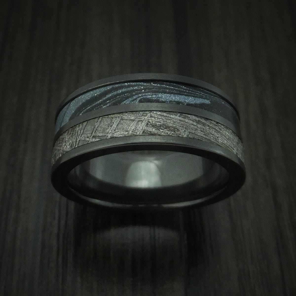 Everest XVII - Black Zirconium SpectraMokume And Gibeon Meteorite Men's Wedding Ring Band - view 2 - Nura Lab