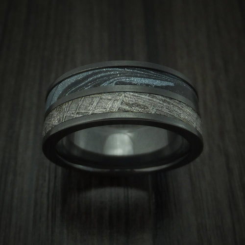 Everest XVII - Black Zirconium SpectraMokume And Gibeon Meteorite Men's Wedding Ring Band - view 2 - Nura Lab