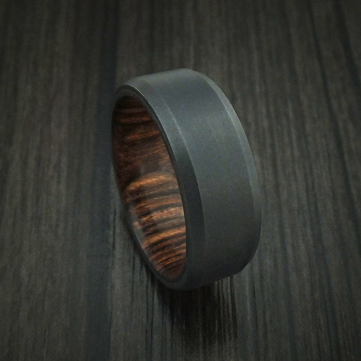 Timber XII - Black Zirconium Men's Wedding Ring with Hardwood Interior Sleeve - Nura Lab