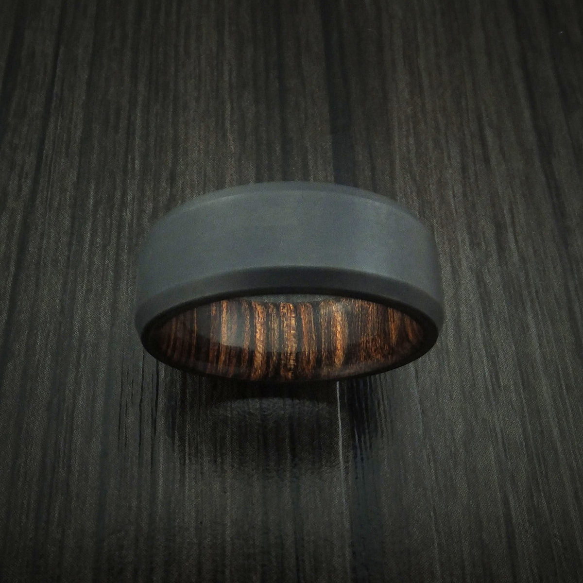Timber XII - Black Zirconium Men's Wedding Ring with Hardwood Interior Sleeve - view 2 - Nura Lab