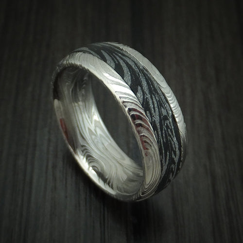 North X - Woodgrain Kuro Damascus Steel and SpectraMokume Men's Wedding Ring Band - Nura Lab