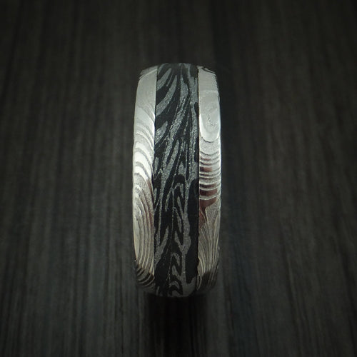 North X - Woodgrain Kuro Damascus Steel and SpectraMokume Men's Wedding Ring Band - view 3 - Nura Lab