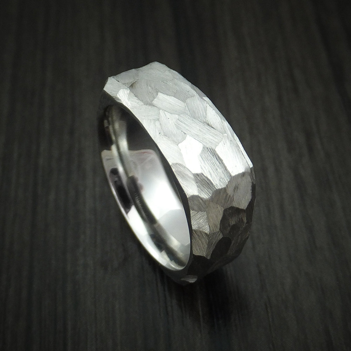 Baron XVIII - Cobalt Chrome Modern Style Rock Hammer Finish Band Square Men's Wedding Ring - Nura Lab