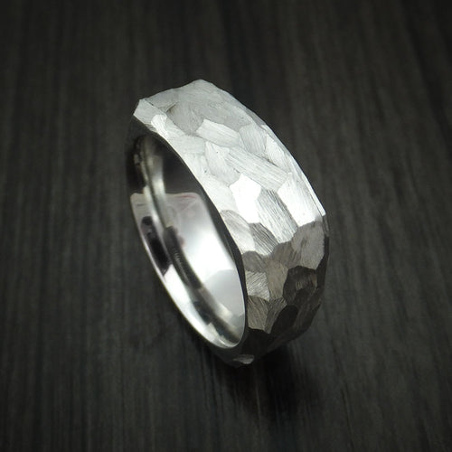 Baron XVIII - Cobalt Chrome Modern Style Rock Hammer Finish Band Square Men's Wedding Ring - Nura Lab