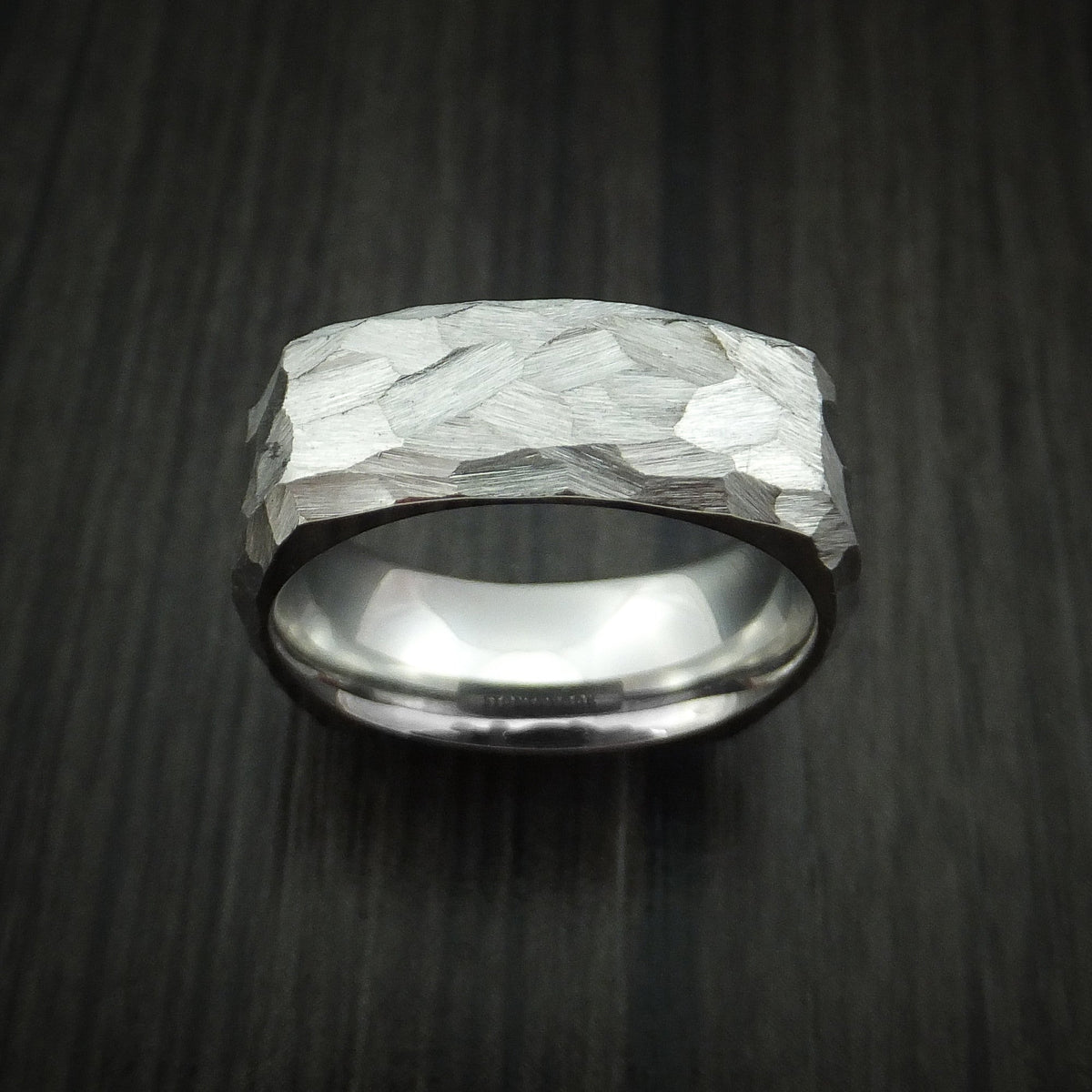 Baron XVIII - Cobalt Chrome Modern Style Rock Hammer Finish Band Square Men's Wedding Ring - view 2 - Nura Lab