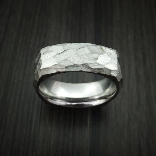 Baron XVIII - Cobalt Chrome Modern Style Rock Hammer Finish Band Square Men's Wedding Ring - view 2 - Nura Lab