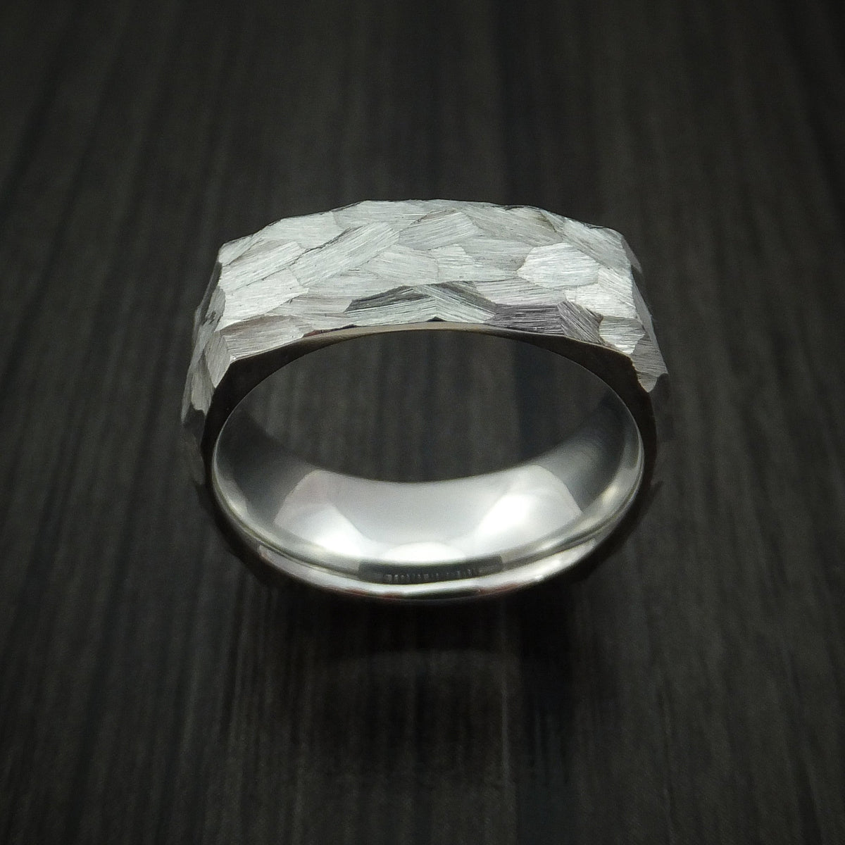 Baron XVIII - Cobalt Chrome Modern Style Rock Hammer Finish Band Square Men's Wedding Ring - view 3 - Nura Lab