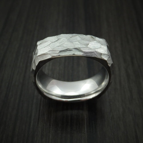Baron XVIII - Cobalt Chrome Modern Style Rock Hammer Finish Band Square Men's Wedding Ring - view 3 - Nura Lab