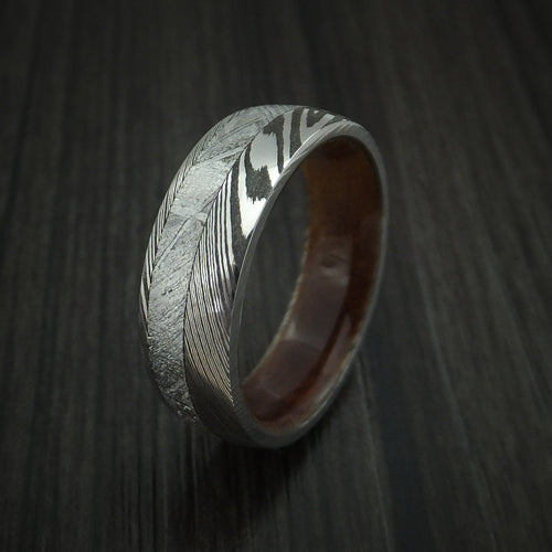 Leonidas IX - Damascus Steel and Gibeon Meteorite Men's Wedding Ring with Hardwood Sleeve Men's Band - view 4 - Nura Lab
