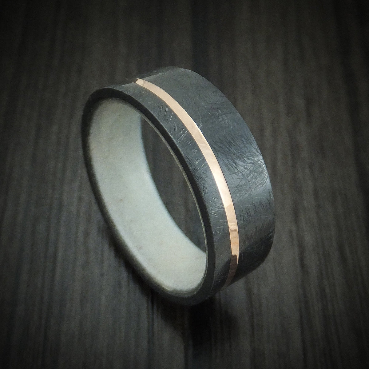 Sterling XVI - Black Zirconium with 14K Gold Inlay and Antler Sleeve Wedding Ring - Nura Lab