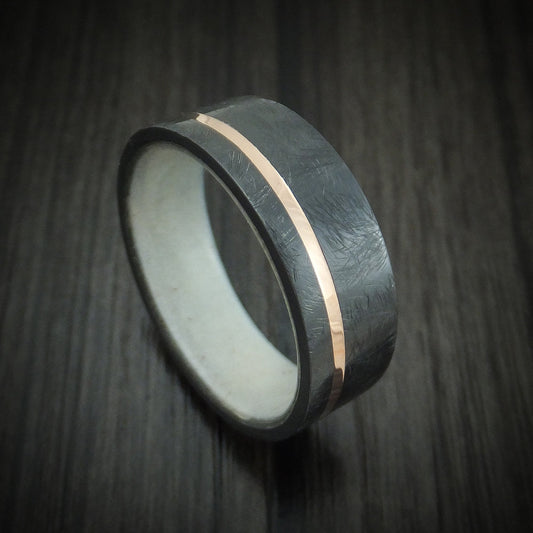 Sterling XVI - Black Zirconium with 14K Gold Inlay and Antler Sleeve Wedding Ring - Nura Lab