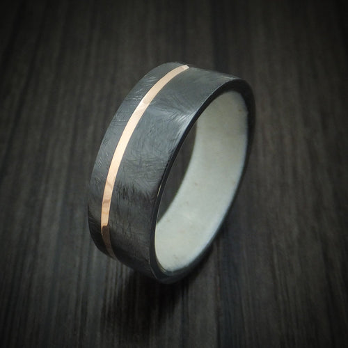 Sterling XVI - Black Zirconium with 14K Gold Inlay and Antler Sleeve Wedding Ring - view 4 - Nura Lab