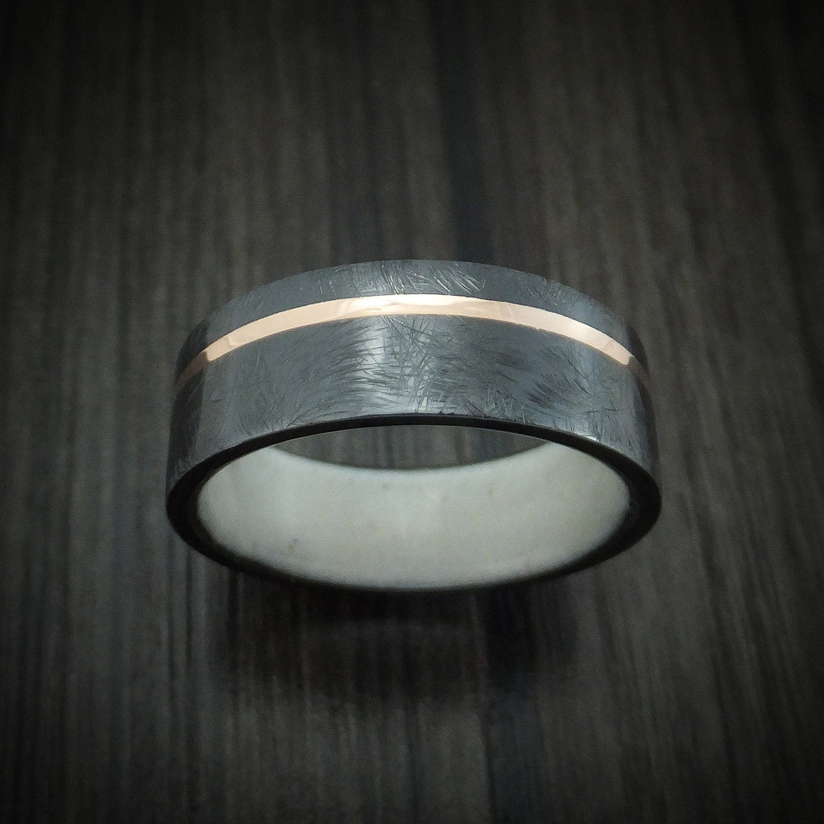 Sterling XVI - Black Zirconium with 14K Gold Inlay and Antler Sleeve Wedding Ring - view 2 - Nura Lab