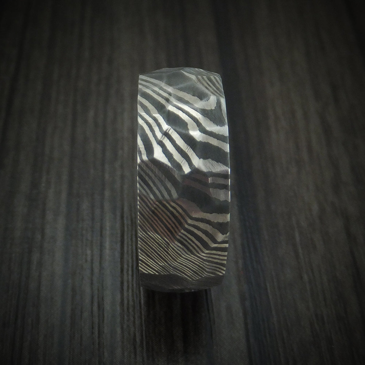 Ironwood XI - Damascus Steel Hammered Men's Wedding Ring with Forged Carbon Fiber Sleeve - view 3 - Nura Lab