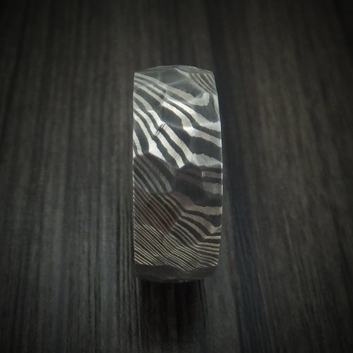 Ironwood XI - Damascus Steel Hammered Men's Wedding Ring with Forged Carbon Fiber Sleeve - view 3 - Nura Lab