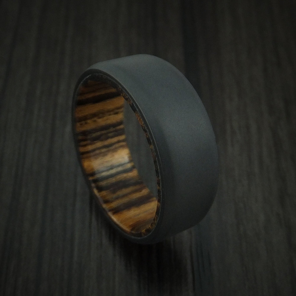 Foundry XII - Black Zirconium and Hardwood Sleeve Men's Wedding Ring - Nura Lab