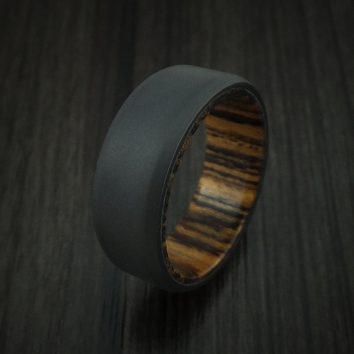 Foundry XII - Black Zirconium and Hardwood Sleeve Men's Wedding Ring - view 4 - Nura Lab