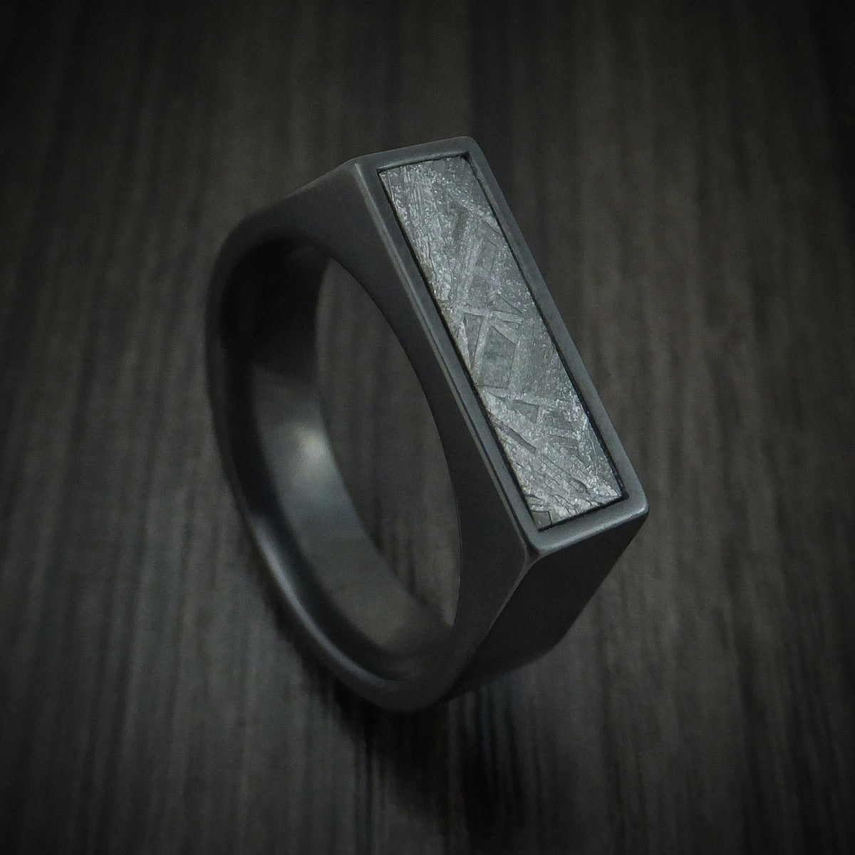 Coal XVII - Black Zirconium Signet Men's Wedding Ring with Gibeon Meteorite Inlay - Nura Lab