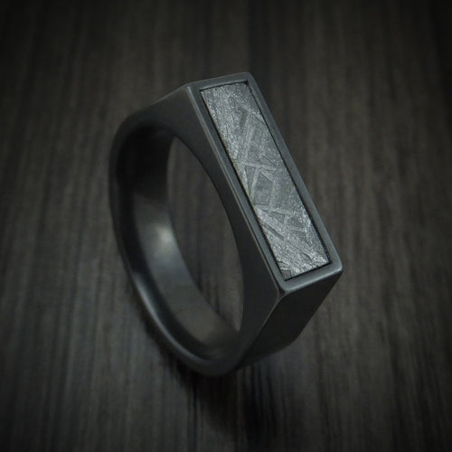Coal XVII - Black Zirconium Signet Men's Wedding Ring with Gibeon Meteorite Inlay - Nura Lab