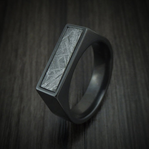 Coal XVII - Black Zirconium Signet Men's Wedding Ring with Gibeon Meteorite Inlay - view 4 - Nura Lab