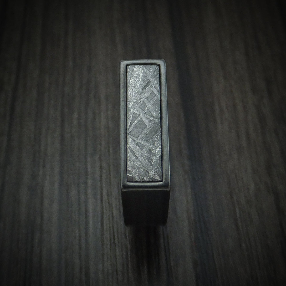 Coal XVII - Black Zirconium Signet Men's Wedding Ring with Gibeon Meteorite Inlay - view 3 - Nura Lab