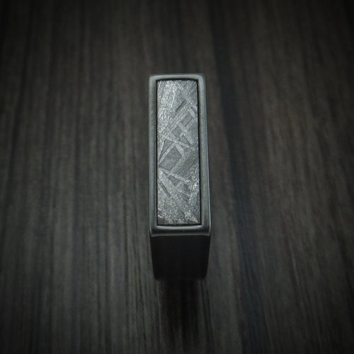 Coal XVII - Black Zirconium Signet Men's Wedding Ring with Gibeon Meteorite Inlay - view 3 - Nura Lab