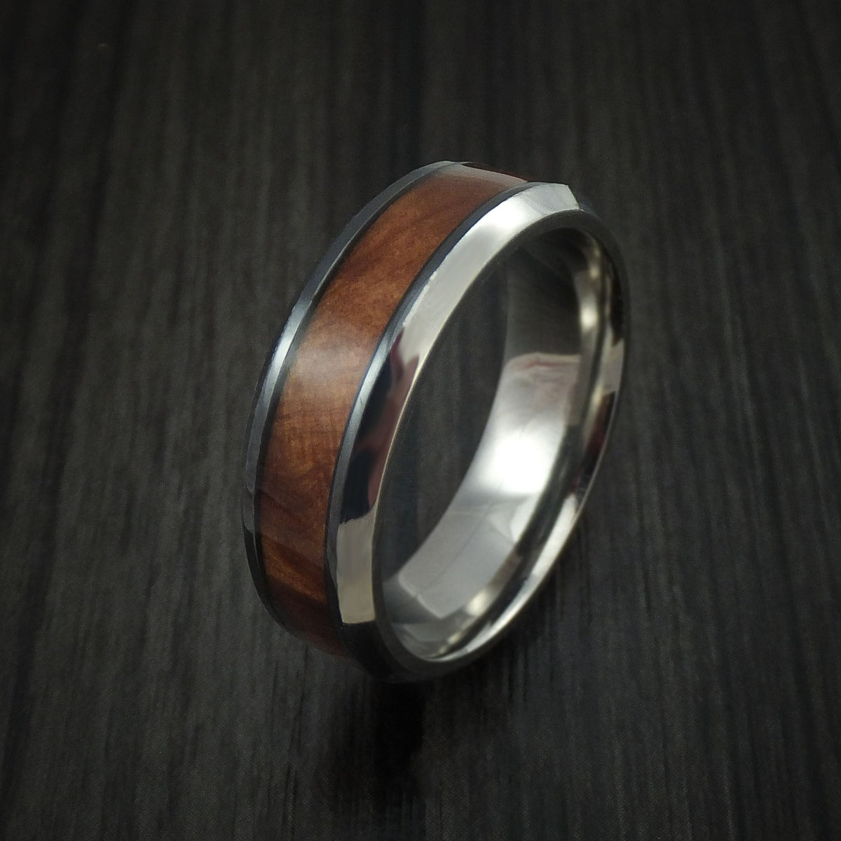 Foundry XIII - Black Zirconium and Thuya Burl Wood Hard Wood Men's Wedding Ring - view 4 - Nura Lab