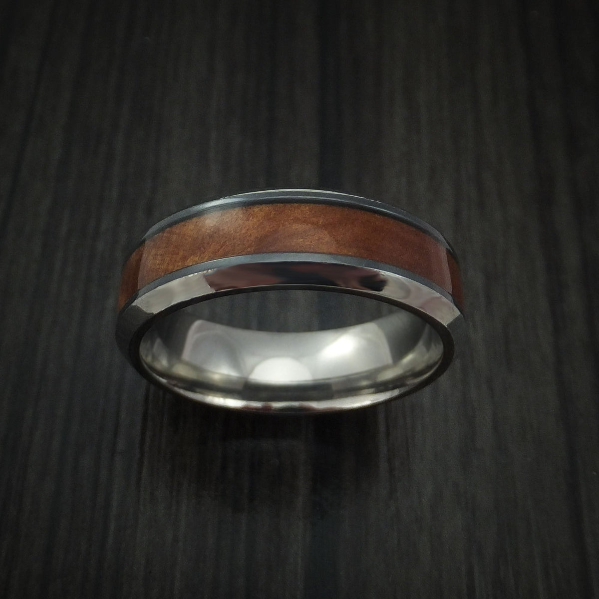 Foundry XIII - Black Zirconium and Thuya Burl Wood Hard Wood Men's Wedding Ring - view 2 - Nura Lab