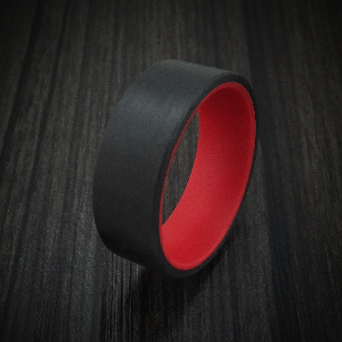 Albatross XIV - Carbon Fiber and Red Glow Sleeve Men's Wedding Ring - view 4 - Nura Lab