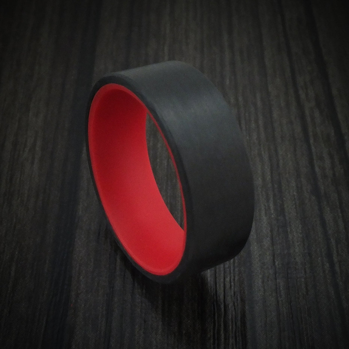 Albatross XIV - Carbon Fiber and Red Glow Sleeve Men's Wedding Ring - Nura Lab