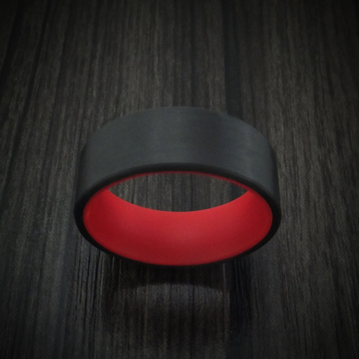 Albatross XIV - Carbon Fiber and Red Glow Sleeve Men's Wedding Ring - view 2 - Nura Lab