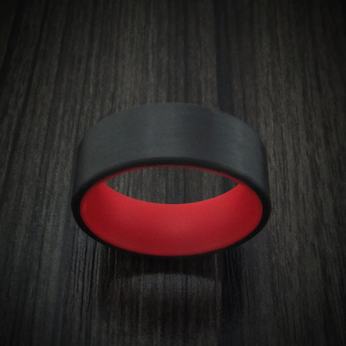 Albatross XIV - Carbon Fiber and Red Glow Sleeve Men's Wedding Ring - view 2 - Nura Lab