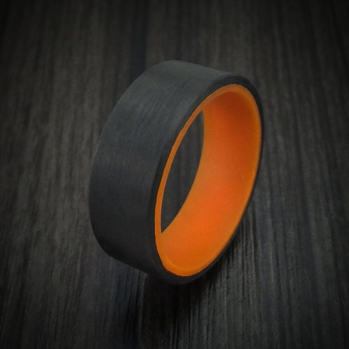 Sterling XIV - Carbon Fiber and Orange Glow Sleeve Men's Wedding Ring - view 4 - Nura Lab