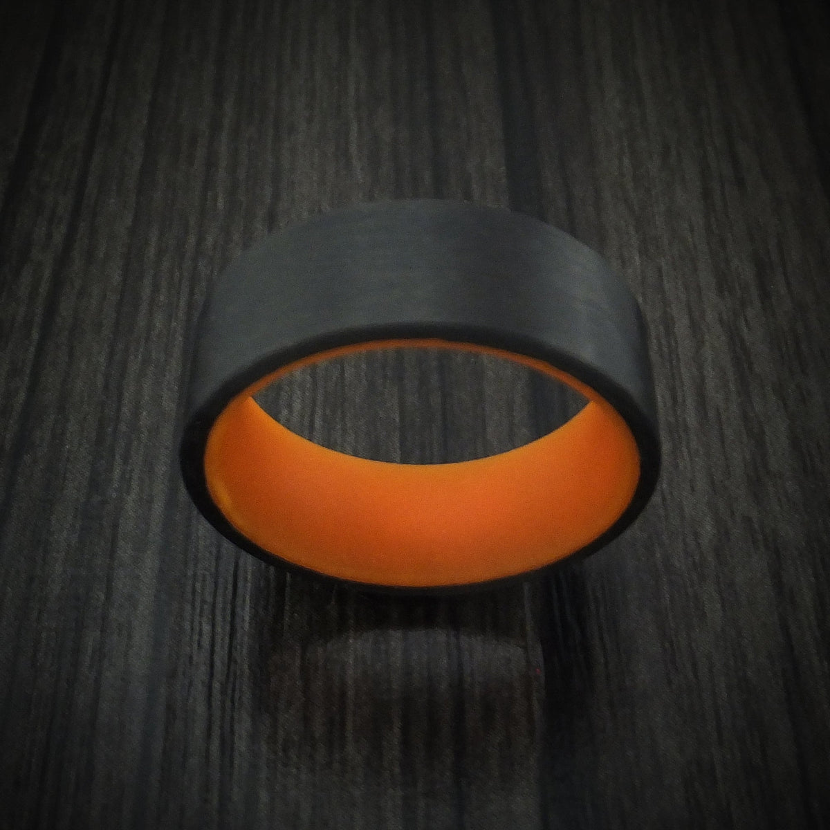 Sterling XIV - Carbon Fiber and Orange Glow Sleeve Men's Wedding Ring - view 2 - Nura Lab