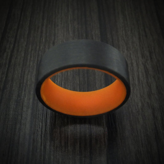 Sterling XIV - Carbon Fiber and Orange Glow Sleeve Men's Wedding Ring - view 2 - Nura Lab