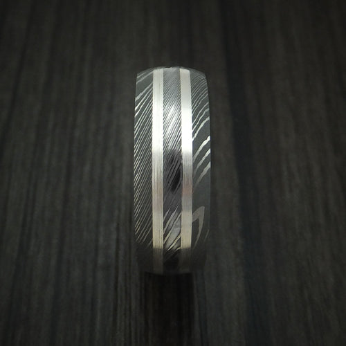 Kauri IX - Damascus Steel Men's Wedding Ring with Silver Inlays and Koa Hard Wood Sleeve - view 3 - Nura Lab