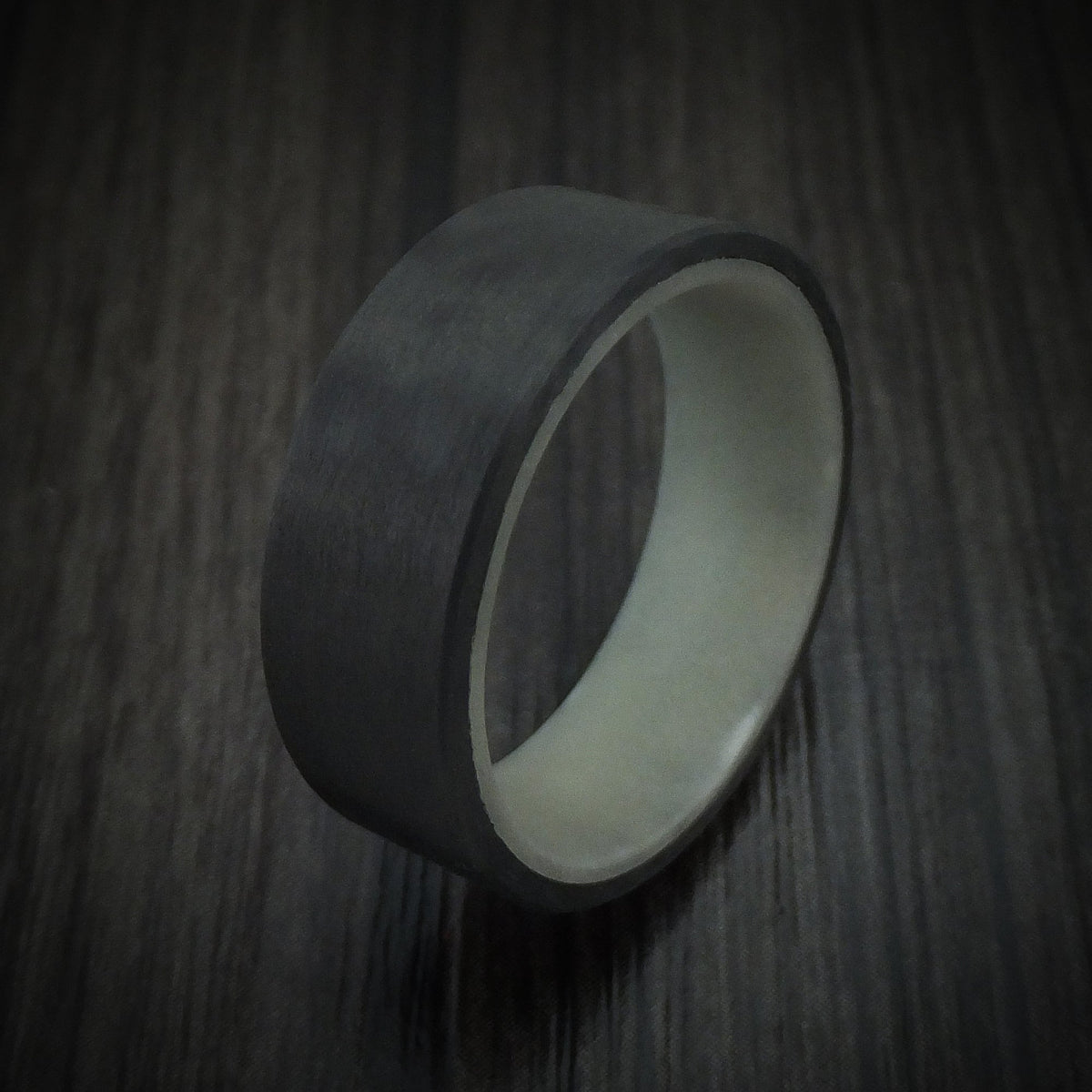 Empire XIV - Carbon Fiber and Green Glow Sleeve Men's Wedding Ring - view 4 - Nura Lab