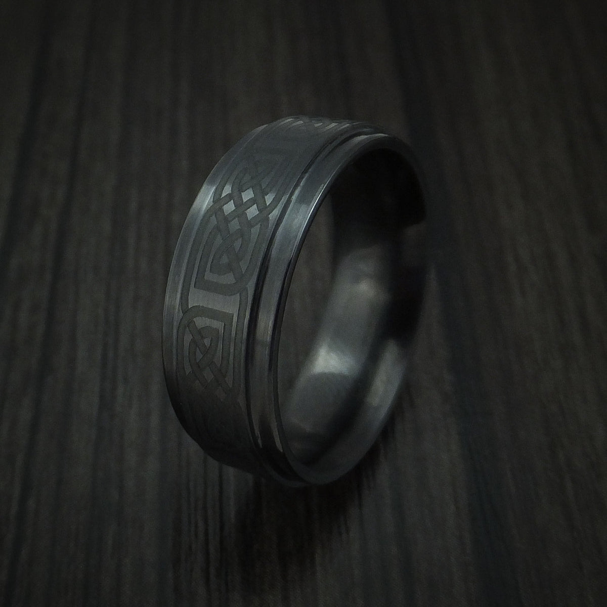 Slate XVII - Black Ceramic Celtic Men's Wedding Ring Band - view 4 - Nura Lab