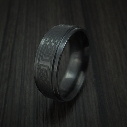 Slate XVII - Black Ceramic Celtic Men's Wedding Ring Band - view 4 - Nura Lab