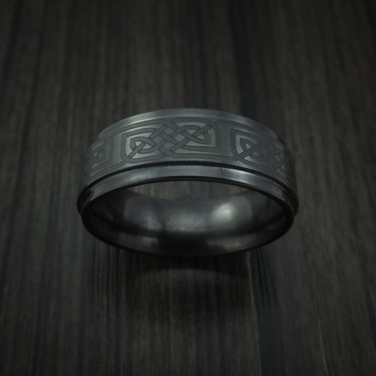Slate XVII - Black Ceramic Celtic Men's Wedding Ring Band - view 2 - Nura Lab